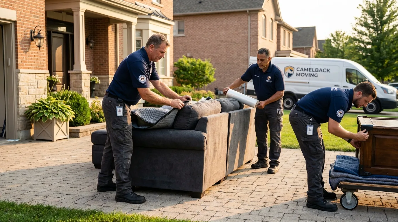 Large estate moving crew wrapping furniture in Northborough, MA